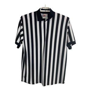 Soccer Mens Shirt Referee Shirt Size XL Black White Striped Halloween 1/4 Zip